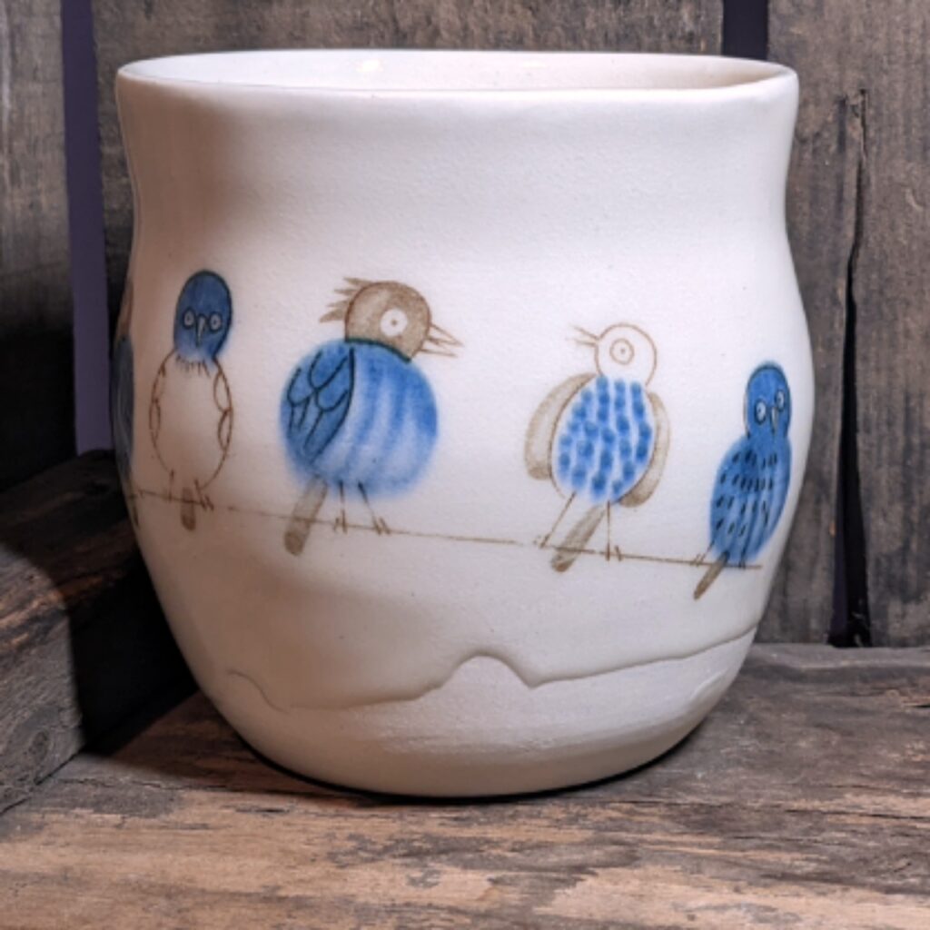 Birds on a Wire thumbprint tumbler for auction